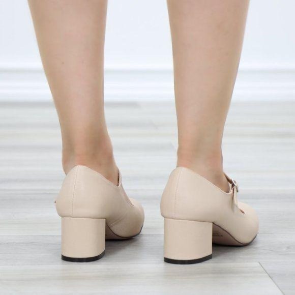 Nude Block Heel Vintage Rockabilly Style Pumps - Picture 8 of 10